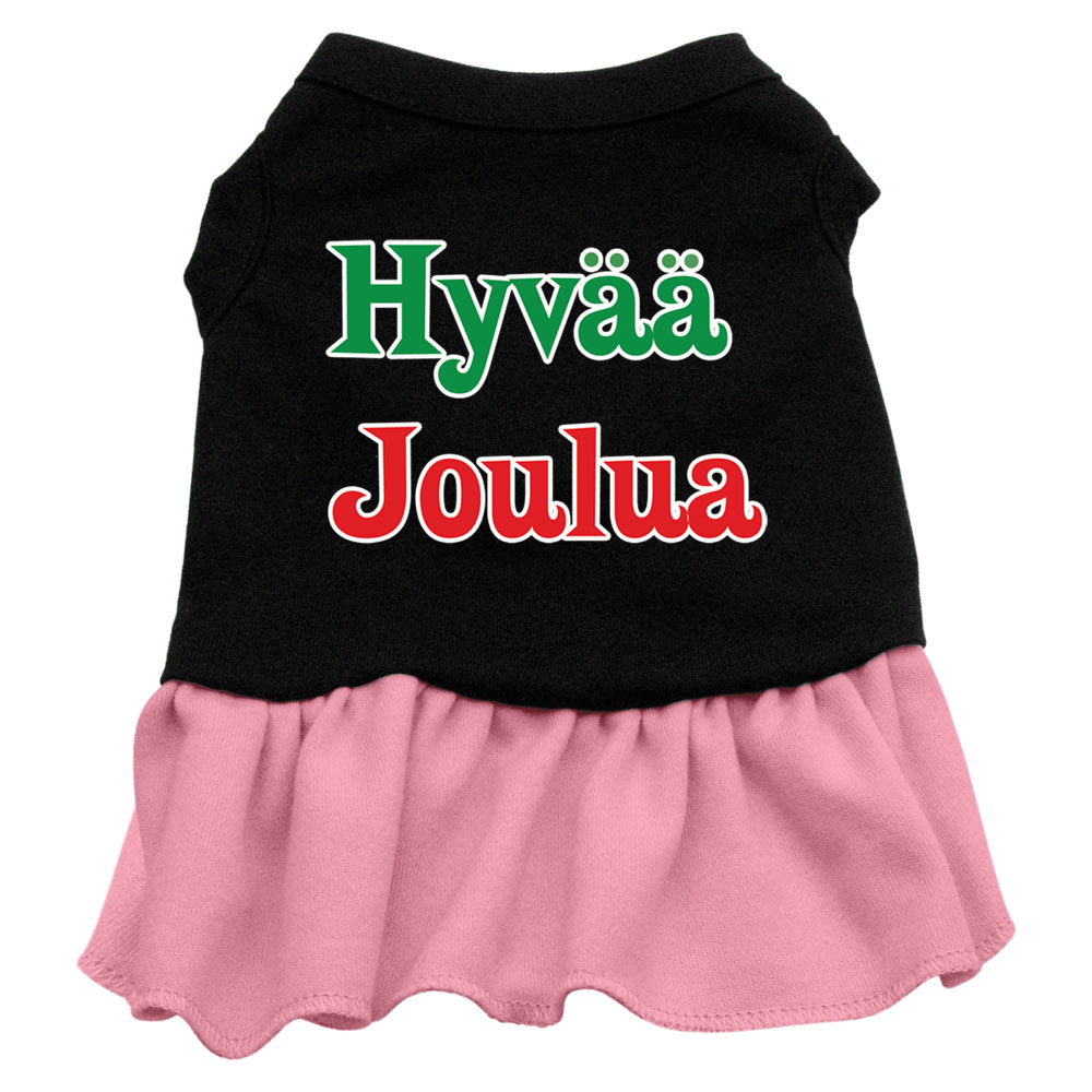 Hyvaa Joulua Screen Print Dress Black with Pink Sm